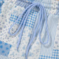 Sky Blue Patchwork Floral Print Stand Neck Long Sleeve Two-piece Outfit Plus Size Set