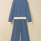 Blue Stripe Color Block Patchwork Zip V Neck Pullover Loose Pants 2pcs Set