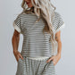 White Stripe Contrast Edge Tee and Shorts Set
