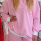 Sky Blue Stripe Oversize Mock Neck Sweatshirt and Shorts Set
