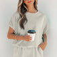Light Blue Solid Color Puffy Loose Top Drawstring Shorts 2pcs Outfit