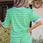 Green Stripe Puff Short Sleeve T Shirt Matching Shorts Set