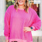 Rose Red Drop Shoulder Uneven Hem Plus Size Twisted Rib Top