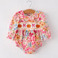 Fall Halloween & Thanksgiving Pumpkin Bow Smock Embroidered Floral Baby Girl Romper
