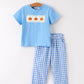 Fall Thanksgiving& Halloween Blue Pumpkin Smock Embroidery Baby Boy'Set