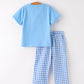 Fall Thanksgiving& Halloween Blue Pumpkin Smock Embroidery Baby Boy'Set