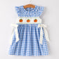 Fall Thanksgiving& Halloween Blue Pumpkin Smock Embroidery Baby Girl Dress