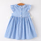 Fall Thanksgiving& Halloween Blue Pumpkin Smock Embroidery Baby Girl Dress