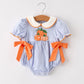 Fall Thanksgiving and Halloween Lapel Stripe Pumpkin Applique Bow Girls Romper