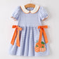 Fall Thanksgiving and Halloween Lapel Stripe Pumpkin Applique Bow Girls Dress