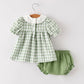 Fall Halloween & Thanksgiving Applique Plaid Girls Bloomers Romper Set