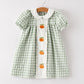 Fall Halloween & Thanksgiving Pumpkin Applique Plaid Green Girls Dress