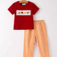 Fall Turkey Embroidered Boy Set – Orange Checkered with Thanksgiving Details