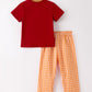Fall Turkey Embroidered Boy Set – Orange Checkered with Thanksgiving Details