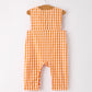 Fall Turkey Embroidered Romper for Baby Boys – Orange Checkered with Thanksgiving Details