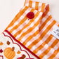 Fall Turkey Embroidered Romper for Baby Boys – Orange Checkered with Thanksgiving Details