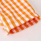 Fall Turkey Embroidered Romper for Baby Boys – Orange Checkered with Thanksgiving Details
