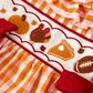 Turkey Fall Embroidered Romper for Baby Girls – Orange Checkered with Thanksgiving Details