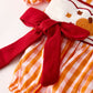 Turkey Fall Embroidered Romper for Baby Girls – Orange Checkered with Thanksgiving Details