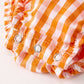 Turkey Fall Embroidered Romper for Baby Girls – Orange Checkered with Thanksgiving Details