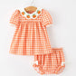 Thanksgiving Halloween Pumpkin Puff Sleeve Girls Bloomer Set