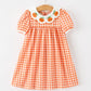 Fall Pumpkin Embroidered Puff Sleeve Girls Dress