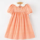 Fall Pumpkin Embroidered Puff Sleeve Girls Dress
