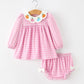 Thanksgiving Halloween Pumpkin Embroidery Pink Plaid Girls Bloomer Set