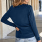 Navy Blue Solid Exposed Seam Crew Neck Long Sleeve Top
