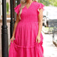 Rose Polka Dot Print Ruffled Smocked High Waist Plus Midi Dress