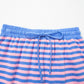 Pink Stripe Relaxed Short Sleeve Top Elastic Waist Drawstring Skort 2pcs Set
