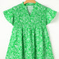 Green Floral Flutter Sleeve Shirred Notched Neck Plus Size Blouse