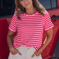 Black Stripe Scalloped Trim Round Neck T Shirt