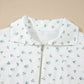 White Floral Print Half Zip Top Matching Short Set