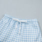Pink Plaid Baggy Pullover Drawstring Casual Shorts 2pcs Outfit