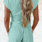 Mist Blue Solid Short Sleeve Elastic Waist Pocket Casual Two Piece Short Set