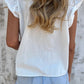 Bonbon Lace Detail Flutter Sleeve Pleated Round Neck Blouse