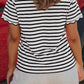 Black Stripe Scalloped Trim Round Neck T Shirt