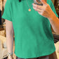 Sea Green Waffle Textured Knit Dolman Short Sleeve Loose Top