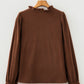 Coffee Solid Color Ruffle Trim V Neck Long Sleeve Button Corduroy Shakcet