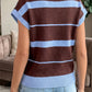 Sky Blue Stripe Striped Short Sleeve Round Neck Casual Knit Top