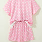 Green Polka Dot Print Color Block Trim Mock Neck Short Set