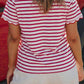 Black Stripe Scalloped Trim Round Neck T Shirt