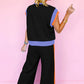 Navy Blue Color Block Detail Casual Two-piece Set