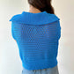 Sky Blue Solid Color Hollowed Knit Short Sleeve Zipper Collar Knitwear Top