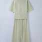 Yellow Stripe Colorblock Trim Crew Neck Loose Tee Drawstring Elastic Waist 2pcs Pant Set