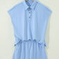 Mist Blue Loose Polo Tee Elastic Waist 2pcs Short Set