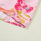 Pink Plus Size Floral Print V Neck Tie Front Short Sleeve Tunic Top