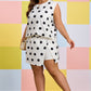 White Plus Size Polka Dot Printed Tank Split Skort 2pcs Outfit