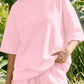 Yellow Cream Solid Color Exposed Seam Mock Neck Oversize Tee Casual Shorts 2pcs Outfit